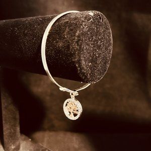 Silver Tone Bracelet Rhinestone Encircled Tree Of Life Charm Signed LA CN (3796)